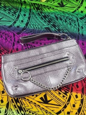 Limited Edition Metallic Silver Wristlet Clutch with Chain Accent